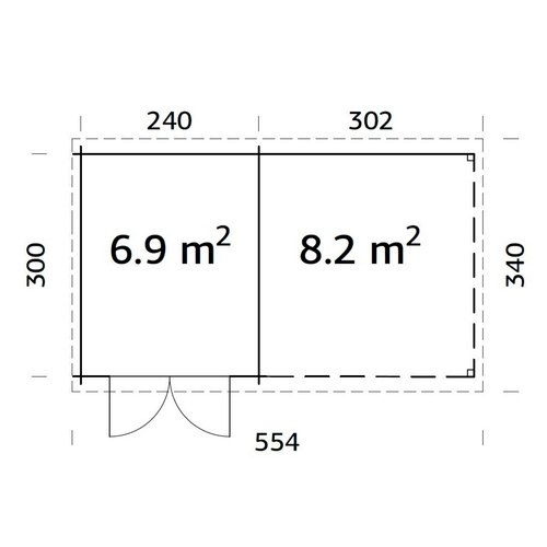PALMAKO Blockbohlenhaus »Ella«, Holz, BxHxT: 554 x 214 x 300 cm (Außenmaße inkl. Dachüberstand) - braun |  Fichte  |  15,9 m²