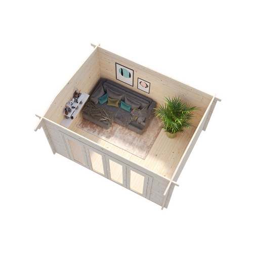 PALMAKO Ferienhaus »Ines«, Aufstellmaße BxTxH: 434 x 379 x 250 cm, lackiert, Holz - grau |  Fichte