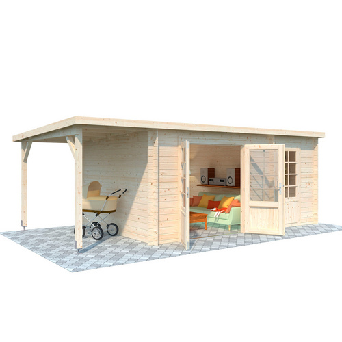 Thumbnail - PALMAKO Blockbohlenhaus »Ella«, Holz, BxHxT: 614 x 214 x 300 cm (Außenmaße inkl. Dachüberstand) - braun