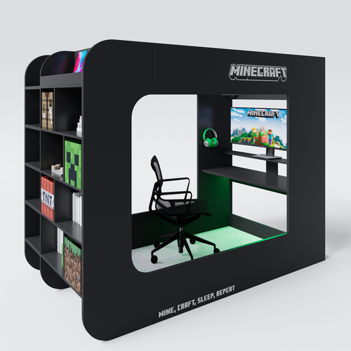 PHOENIX Bett »MINECRAFT«, BxLxH: 126 x 233 x 185 cm - schwarz