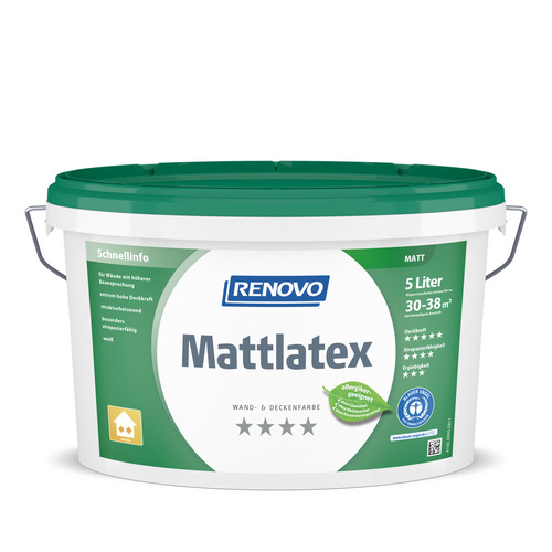 RENOVO Wand- und Deckenfarbe »Mattlatex«, weiss, 5 l
