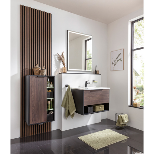 Thumbnail - FACKELMANN Badmöbel-Set »B.Paris«, Gussmarmorbecken, Schwarz Matt/Rigoletto Eiche - braun