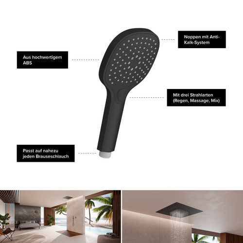 Thumbnail - Chris Bergen Brausegarnitur-Set, schwarz matt, Handbrause mit drei Strahlarten