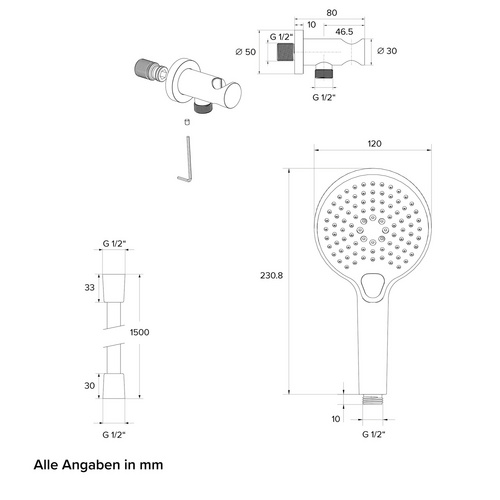 Thumbnail - Chris Bergen Brausegarnitur-Set, chrom, Handbrause mit drei Strahlarten - silberfarben