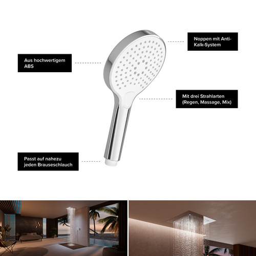 Thumbnail - Chris Bergen Handbrause mit Brauseschlauch, chrom, drei Strahlarten - silberfarben