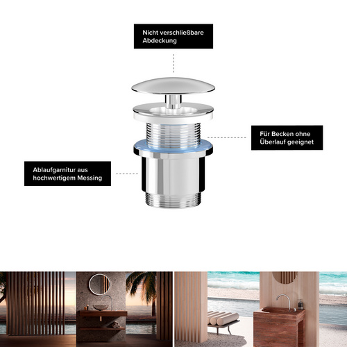 Thumbnail - Chris Bergen Ablaufventil ohne Staufunktion, Messing, chrom - silberfarben