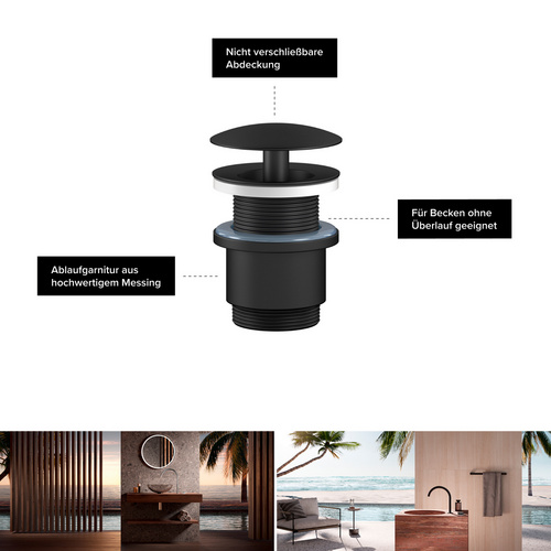 Thumbnail - Chris Bergen Ablaufventil ohne Staufunktion, Messing, schwarz matt