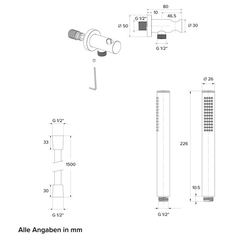 Thumbnail - Chris Bergen Brausegarnitur-Set, chrom, Länge Brauseschlauch: 150 cm - silberfarben