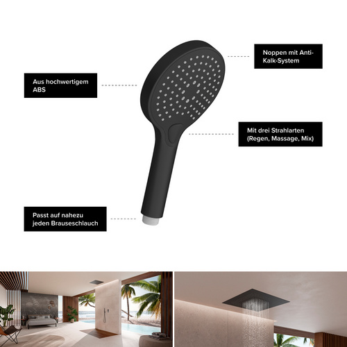 Thumbnail - Chris Bergen Brausegarnitur-Set, schwarz matt, Handbrause mit drei Strahlarten