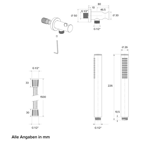 Thumbnail - Chris Bergen Brausegarnitur-Set, chrom, Länge Brauseschlauch: 150 cm - silberfarben