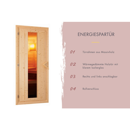 Thumbnail - KARIBU Saunatür, 64x173 cm, für Saunen mit 68 mm Wandstärke, Holz, Klarglas - transparent