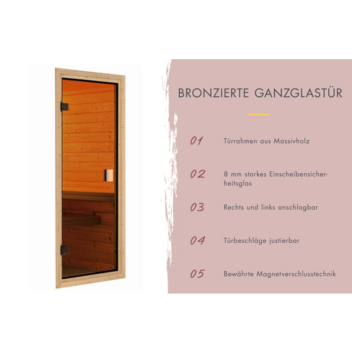 Thumbnail - KARIBU Saunahaus »Schwanenburg«, 336x196x228 cm, 9 kW Bio-Ofen - braun
