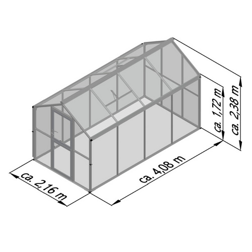 Thumbnail - KGT Gewächshaus »Galant«, BxLxH: 2,16 x 4,08 x 2,38 m, 8,81 m², abschließbar - grau