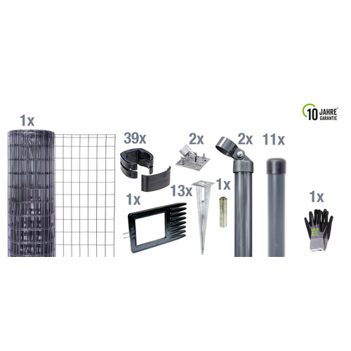 Thumbnail - Gust. Alberts GmbH & Co. KG Set Maschendrahtzaun mit Bodenhülse »Fix-Clip Pro«, Breite: 2500cm, anthrazit - schwarz