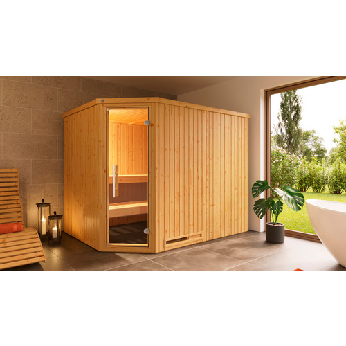 Thumbnail - WEKA Ecksauna »VARBERG 4«, 6 Personen, inkl. 7,5 kW Ofen mit externer Steuerung - braun