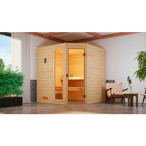 Thumbnail - WEKA Massivholzsauna »VALIDA ECK 2«, 6 Personen, inkl. 7,5 kW Ofen mit externer Steuerung - braun