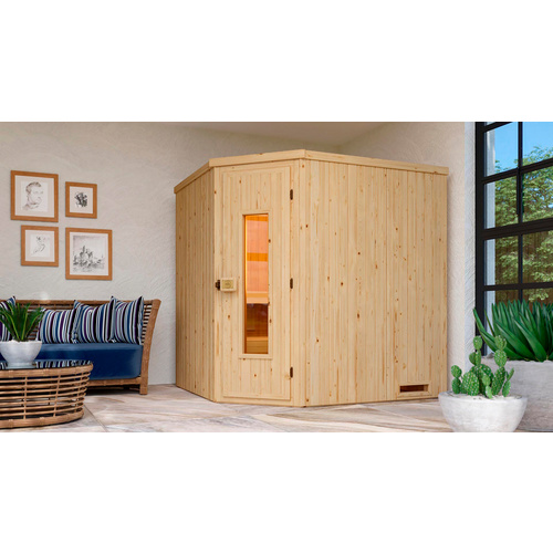 Thumbnail - WEKA Ecksauna »VARBERG 2«, 6 Personen, inkl. 5,4 kW Ofen mit integrierter Steuerung - braun