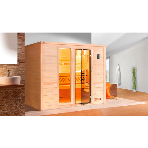 Thumbnail - WEKA Massivholzsauna »BERGEN 3«, 6 Personen, inkl. 9 kW Ofen mit externer Steuerung - braun