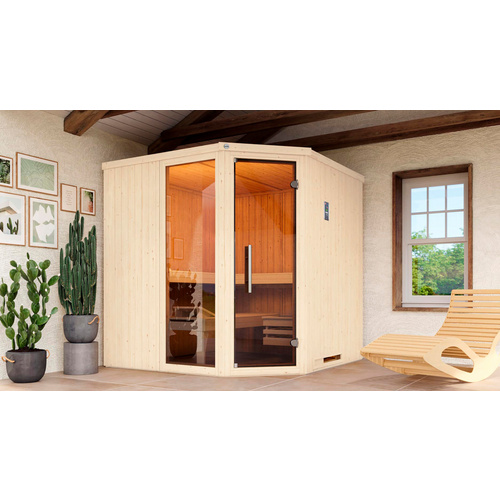 Thumbnail - WEKA Ecksauna »VARBERG 3«, 6 Personen, inkl. 9 kW Ofen mit integrierter Steuerung - weiss
