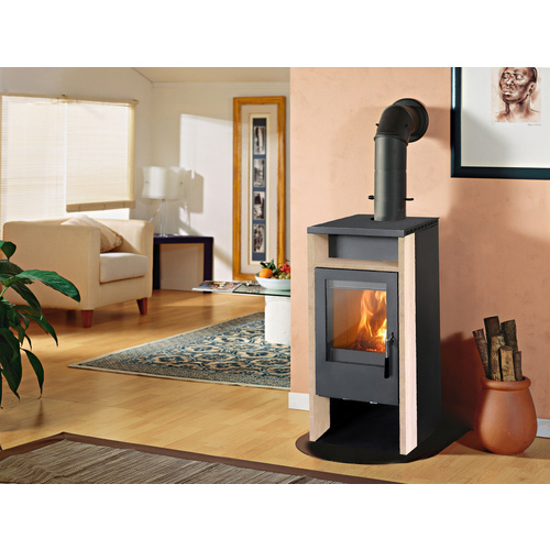 FIREFIX® Kaminofen »Rhea«, schwarz/hellbraun, Sandstein, 6,4 kW - beige (Rabatt: 11 %)