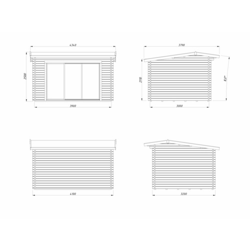 PALMAKO Gartenhaus »Ines Slide«, B x H x L:  390 x 250 x 300 cm, Grau, tauchgrundiert |  Holz  |  11,1 m²