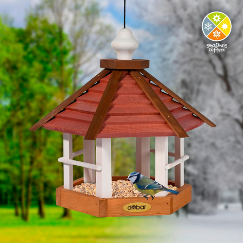 Thumbnail - DOBAR Vogelhaus »Herbstfrüchte«, 6-eckig, hängend - braun | rot | weiss