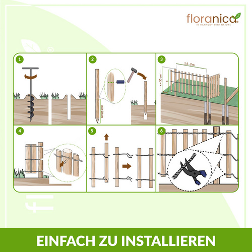 Thumbnail - Floranica Staketenzaun, mit Pfosten Haselnuss 35cm hoch x 5m Lattenabstand 8-10cm - braun