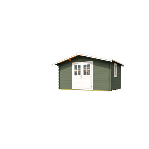 Mr. GARDENER Gartenhaus »Donau«, (BxHxT):  424,3 x 245,1 x 348 cm (Außenmaß), 34 mm Wandstärke, grüngrau/weiss - gruen |  Holz