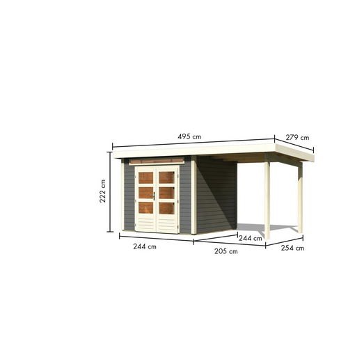 KARIBU Gartenhaus »Haby B«, Außenmaß (BxHxT): 445 x 222 x 244 cm, terragrau/weiß |  Holz  |  5,5 m²