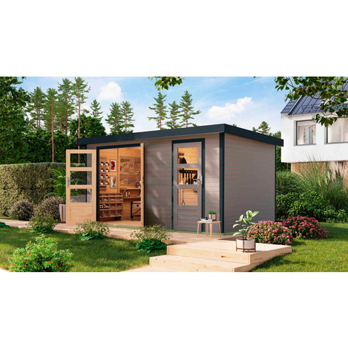 KARIBU Gartenhaus »Merkur D«, BxHxT: 432 x 209 x 213 cm (Außenmaße inkl. Dachüberstand), Wandstärke 19 mm - grau | Fichte | 8,52 m² KARIBU Gartenhaus »Merkur D«, BxHxT: 432 x 209 x 213 cm (Außenmaße inkl. Dachüberstand), Wandstärke 19 mm - grau | Fichte | 8,52 m²