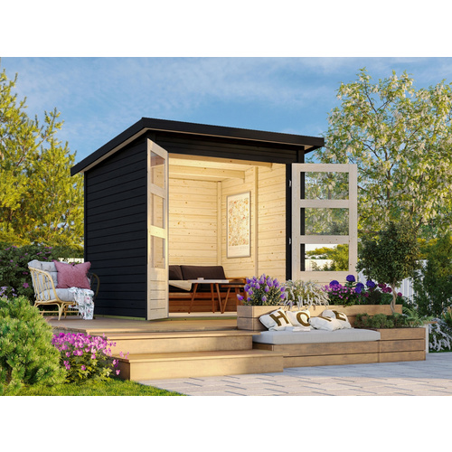 KARIBU Gartenhaus »Stockach 2«, BxHxT: 216 x 197 x 182 cm (Außenmaße inkl. Dachüberstand), Wandstärke 19 mm - schwarz |  Fichte  |  3,31 m²