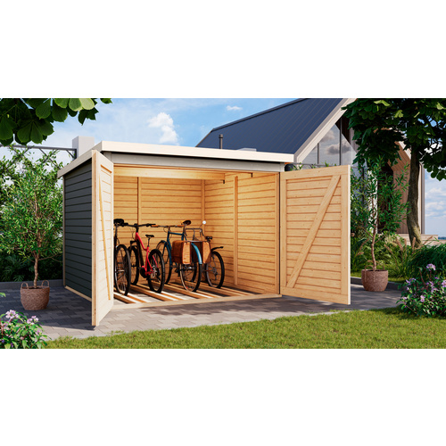 KARIBU Gartenhaus »Fahrradgarage 4«, BxHxT: 226 x 167 x 212 cm (Außenmaße inkl. Dachüberstand), Wandstärke 19 mm - grau | Fichte | 4,6 m² KARIBU Gartenhaus »Fahrradgarage 4«, BxHxT: 226 x 167 x 212 cm (Außenmaße inkl. Dachüberstand), Wandstärke 19 mm - grau | Fichte | 4,6 m²
