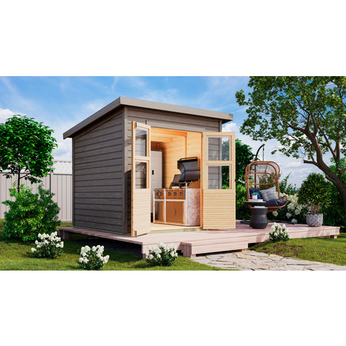 KARIBU Gartenhaus »Merseburg 4«, BxHxT: 244 x 219 x 210 cm (Außenmaße inkl. Dachüberstand), Wandstärke 14 mm - grau |  Fichte  |  4,39 m²