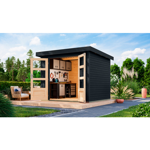 KARIBU Gartenhaus »Osterby 3 C«, BxHxT: 272,5 x 209 x 213 cm (Außenmaße inkl. Dachüberstand), Wandstärke 19 mm - grau |  Fichte  |  5,05 m²