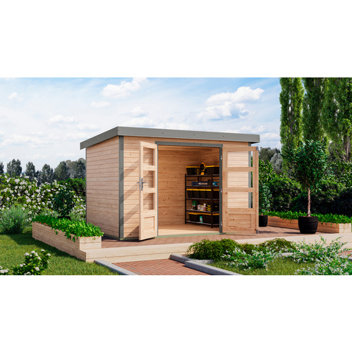 KARIBU Gartenhaus »Osterby 4 A«, BxHxT: 322,5 x 209 x 213 cm (Außenmaße inkl. Dachüberstand), Wandstärke 19 mm - braun |  Fichte  |  6,35 m²