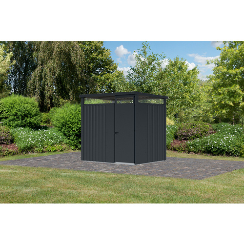 KARIBU Gartenhaus »Osten 1,5«, BxHxT: 229 x 218 x 15 cm(Außenmaße inkl. Dachüberstand), Wandstärke 0,5 mm - grau