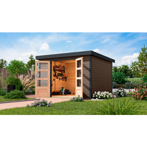 KARIBU Gartenhaus »Osterby 5 B«, BxHxT: 320,5 x 209 x 242 cm (Außenmaße inkl. Dachüberstand), Wandstärke 19 mm - grau |  Fichte  |  7,21 m²