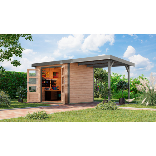 KARIBU Gartenhaus »Osterby 3 A«, BxHxT: 488,5 x 209 x 213 cm (Außenmaße inkl. Dachüberstand), Wandstärke 19 mm - braun |  Fichte  |  5,05 m²