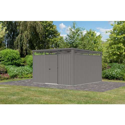 KARIBU Gartenhaus »Osten 3,5«, BxHxT: 348 x 220 x 11,5 cm, (Außenmaße inkl. Dachüberstand), Wandstärke 0,5 mm - grau