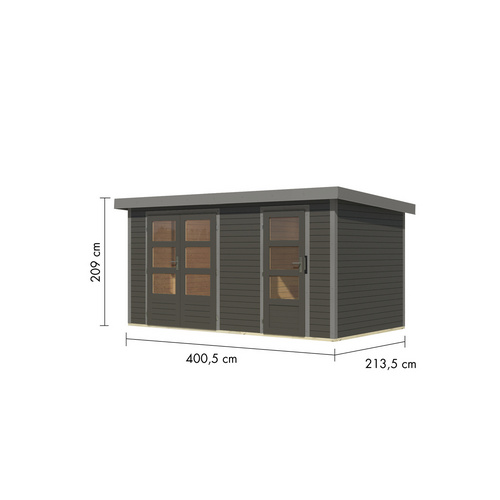 KARIBU Gartenhaus »Merkur B«, BxHxT: 432 x 209 x 213 cm (Außenmaße inkl. Dachüberstand), Wandstärke 19 mm - grau |  Fichte  |  8,52 m²