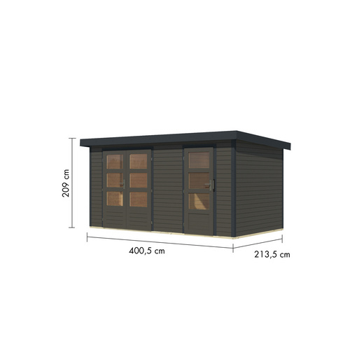 KARIBU Gartenhaus »Merkur B«, BxHxT: 432 x 209 x 213 cm (Außenmaße inkl. Dachüberstand), Wandstärke 19 mm - grau |  Fichte  |  8,52 m²