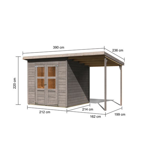KARIBU Gartenhaus »Merseburg 4«, BxHxT: 402 x 219 x 210 cm (Außenmaße inkl. Dachüberstand), Wandstärke 14 mm - grau |  Fichte  |  4,39 m²