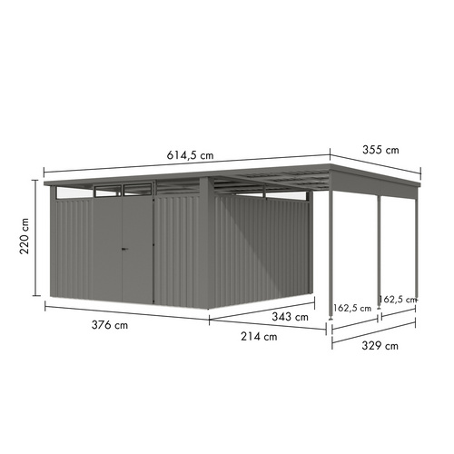 KARIBU Gartenhaus »Osten 4«, BxHxT: 621 x 220 x 22,5 cm(Außenmaße inkl. Dachüberstand), Wandstärke 0,5 mm - grau