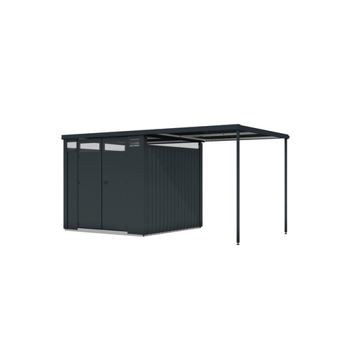 KARIBU Gartenhaus »Osten 2«, BxHxT: 452 x 218 x 11 cm, (Außenmaße inkl. Dachüberstand), Wandstärke 0,5 mm - grau