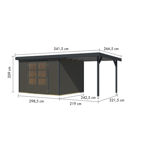 KARIBU Gartenhaus »Osterby 5 B«, BxHxT: 536 x 209 x 242 cm (Außenmaße inkl. Dachüberstand), Wandstärke 19 mm - grau |  Fichte  |  7,21 m²