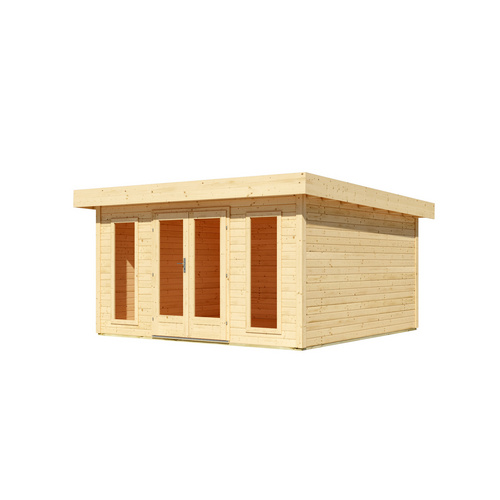 KARIBU Gartenhaus »Lotus«, BxHxT: 444 x 238 x 393 cm (Außenmaße inkl. Dachüberstand), Wandstärke 38 mm - braun |  Fichte  |  15,72 m²