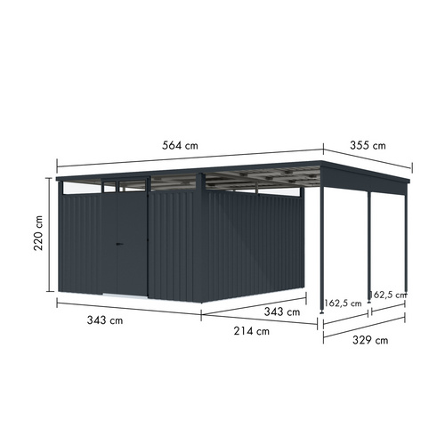 KARIBU Gartenhaus »Osten 3,5«, BxHxT: 565 x 220 x 11,5 cm(Außenmaße inkl. Dachüberstand), Wandstärke 0,5 mm - grau