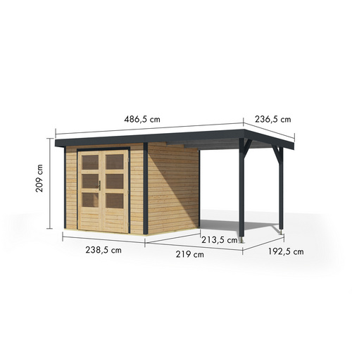 KARIBU Gartenhaus »Osterby 3 A«, BxHxT: 488,5 x 209 x 213 cm (Außenmaße inkl. Dachüberstand), Wandstärke 19 mm - braun |  Fichte  |  5,05 m²