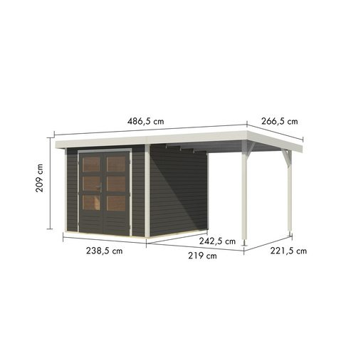 KARIBU Gartenhaus »Osterby 3,5 B«, BxHxT: 482 x 209 x 242 cm (Außenmaße inkl. Dachüberstand), Wandstärke 19 mm - grau |  Fichte  |  5,76 m²