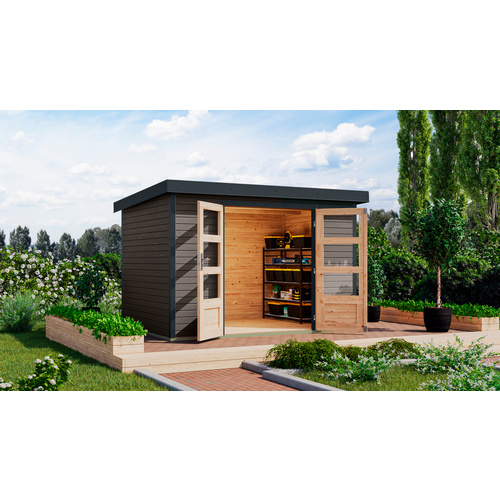 KARIBU Gartenhaus »Osterby 4 B«, BxHxT: 322 x 209 x 213 cm (Außenmaße inkl. Dachüberstand), Wandstärke 19 mm - grau | Fichte | 6,35 m² KARIBU Gartenhaus »Osterby 4 B«, BxHxT: 322 x 209 x 213 cm (Außenmaße inkl. Dachüberstand), Wandstärke 19 mm - grau | Fichte | 6,35 m²